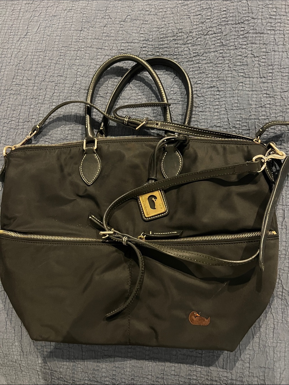 Dooney & Bourke Black Nylon Tote with Gold Accents